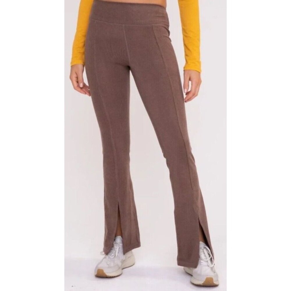 MONO B WOMEN BRUSHED RIBBED FLARE LEGGINGS RIB-FRONT SLIT SIZE M PULL ON - Picture 16 of 16